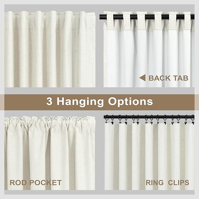 Cream Blackout Curtains 94 Inches Long 2 Panel Set Patio Drapes for Insulated Sliding Glass Doors Cute Curtain for Nursery Bedroom Aesthetic Back Tab Rod Pocket Thick Linen Cotton Cottage 52x94 Length