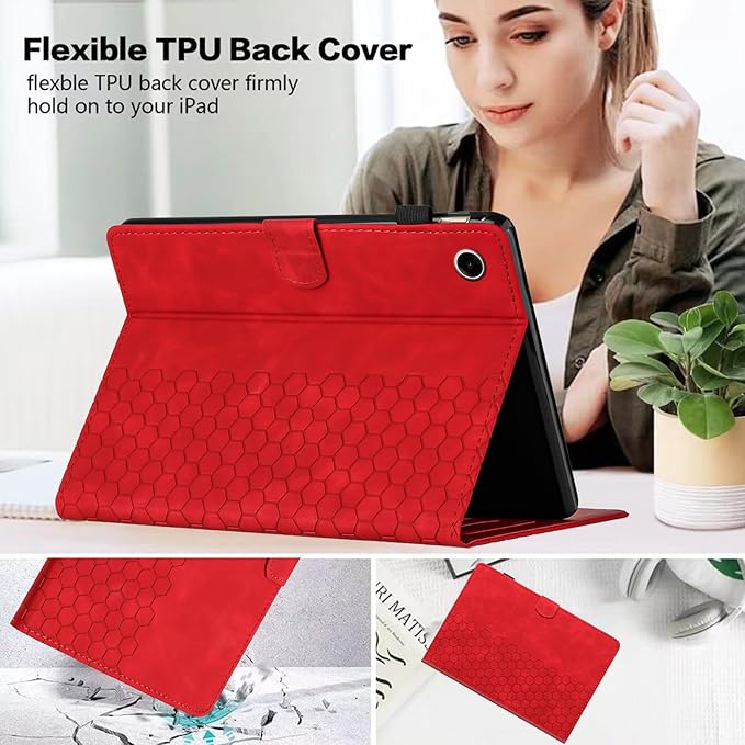 Case for Samsung Galaxy Tab A9 Plus/A9+ 5G 11 Inch 2023 Model (SM-X210/X216/X218), Multi-Angle Viewing Smart Stand with Pocket Auto Wake/Sleep PU Leather Tablet Cases Flip Folio Cover Red