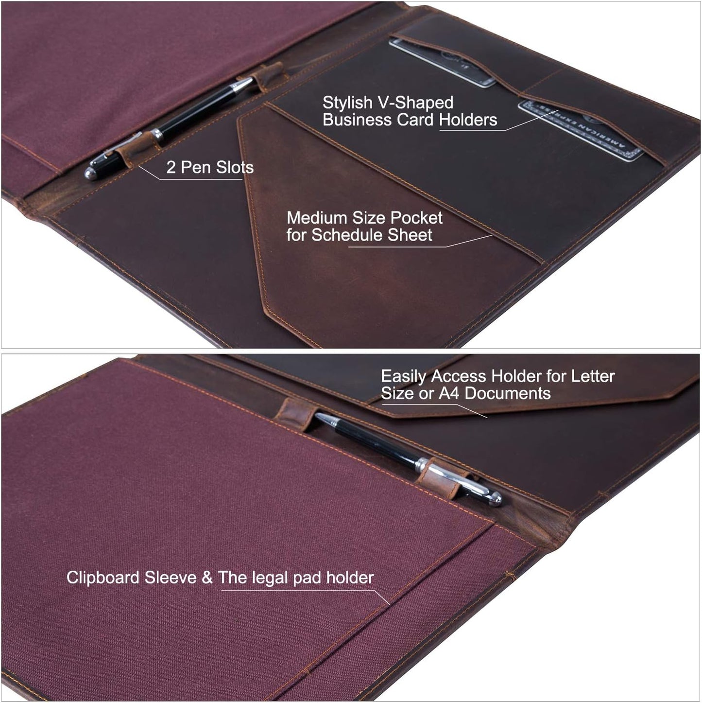 Jack&Chris Leather Portfolio, A4 Document Folder Legal Pad Padfolio, Professional Writing Letter Notepad Clipboard Sleeve Organizer, Resume Folio Binder for Men&Women,JC1823