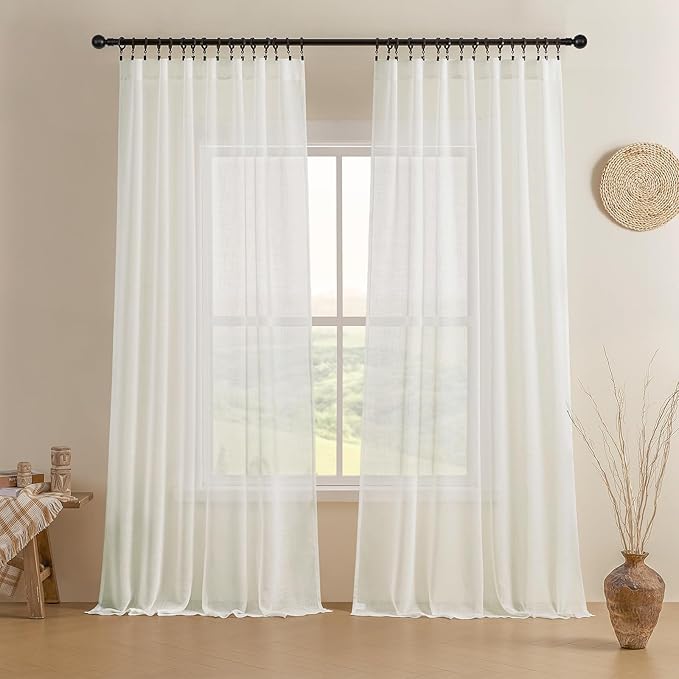 Joydeco Sheer Curtains for Living Room, Cream Curtains 90 Inches Long 2 Panels Set, Ivory Curtains Window Privacy Assured with Light Filtering(W52 x L90 Inch,Ivory)