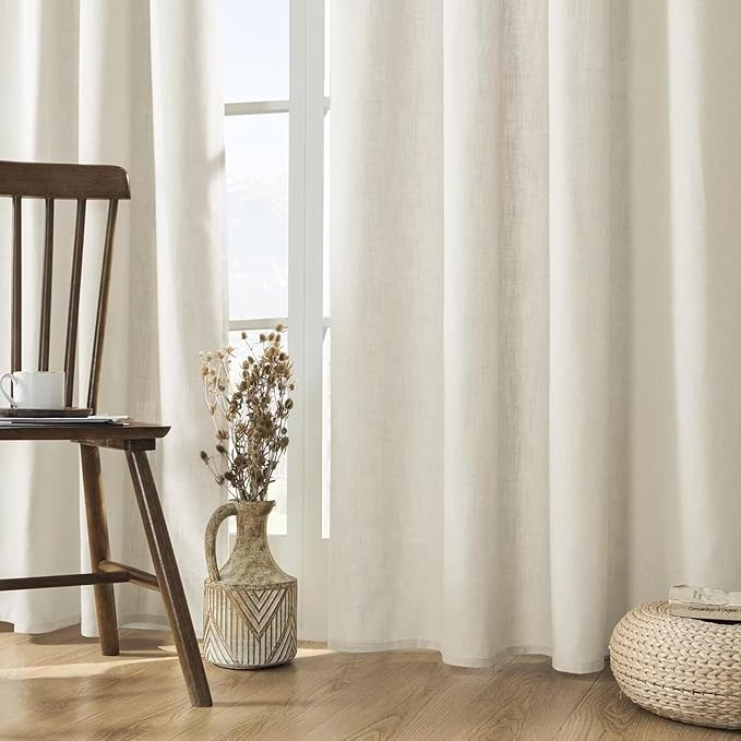Joydeco Custom Linen Curtains for Living Room, Semi-Sheer Curtain 1 Panel Light Filtering Rod Pocket Back Tab (Off-White, Custom Size)