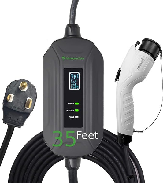 PRIMECOM Level 2 Electric Vehicle (EV) Charger (220V / 240Volt, 16Amp) Portable EVSE Smart Electric Car Charger, 30', 40', and 50 Feet Lengths (NEMA 6-50P, 35 Feet)