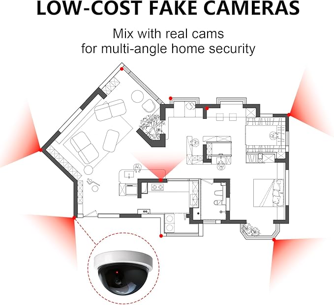WALI Dummy Fake Security CCTV Dome Camera with Flashing Red LED Light with Security Alert Sticker Decals (SDW-2), 2 Packs, White