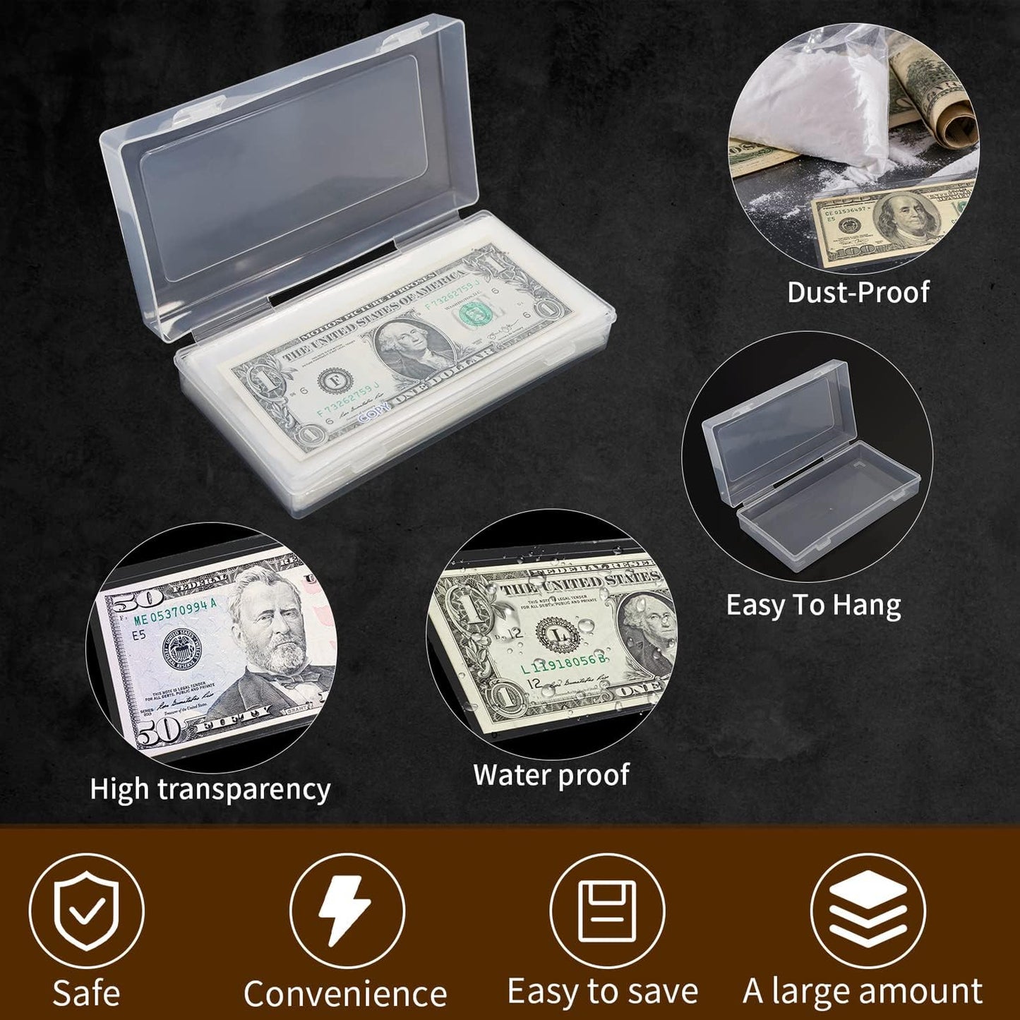 200 Pieces Currency Sleeves, Dollar Bill Holder with Storage Case for Collectors, Plastic Paper Money Holders Money Sleeves Protector for Bills, Album Banknotes Stamp Paper Protector Slab Holder
