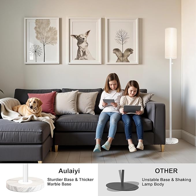 Floor Lamp for Living Room,Dimmable Floor Lamp with LED Bulb,Modern Standing Lamp with Marble Base,Tall Standing Lamps for Living Room,Bedroom,Office,Reading and Nursery(White)