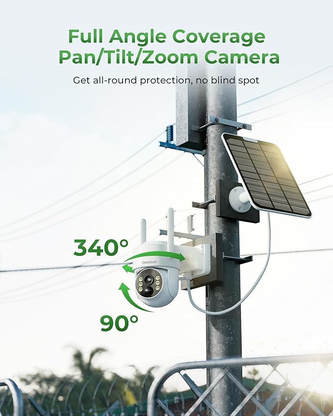 CAMCAMP Solar Security Cameras Wireless Outdoor with 10" Monitor, 10CH NVR 2K Solar Home Security Camera System with 360° Color Night Vision,2-Way Audio,500GB Local Storage,No Monthly Fee,No Need WiFi