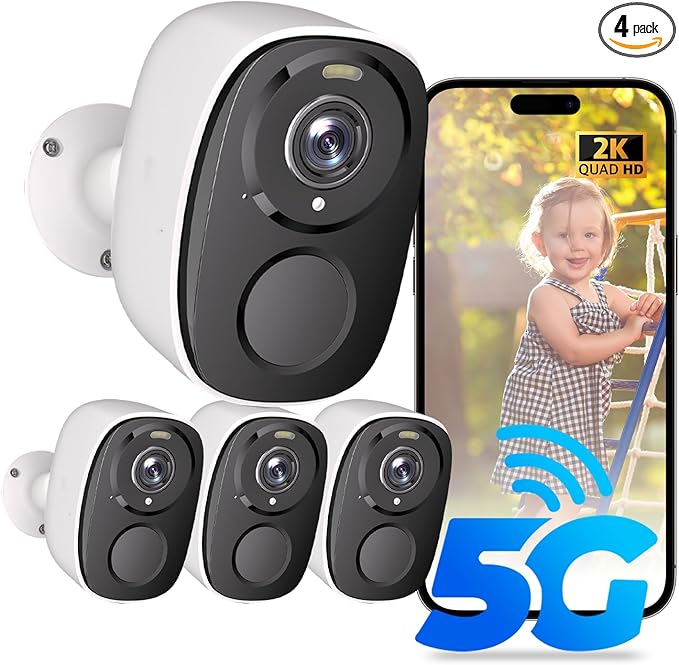 ELECCTV Upgraded 5G/2.4G WiFi Security Cameras Wireless Outdoor,2K Battery Powered Home Indoor Camera with AI Motion Detection, Siren,Color Night Vision, 2-Way Talk, IP65, Works/Alexa, Cloud/SD