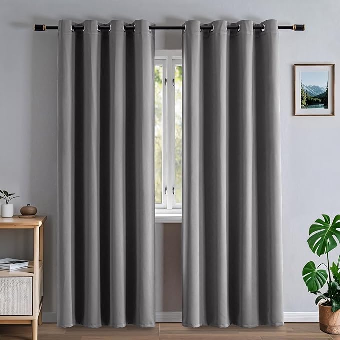 Blackout Curtains 72 Inch Length for Bedroom, Thermal Insulated Blackout Curtains 2 Panels Set, Solid Grommet Privacy Room Darkening Drapes for Living Room Windows(W52 x L72, Light Grey)