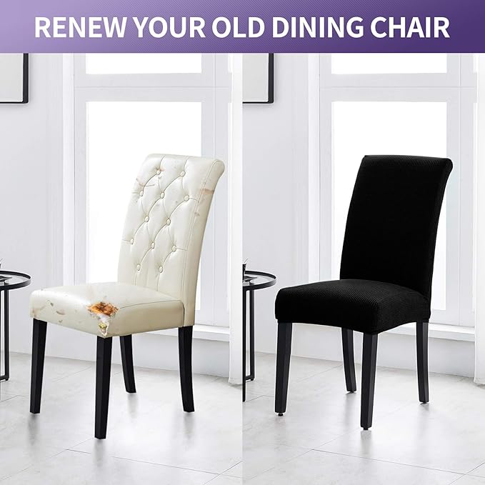 Joccun Chair Covers for Dining Room Set of 2,Dining Chair Slipcovers Stretch Dining Room Chair Covers Seat Protector,Washable Parsons Chair Cover for Home,Hotel,Banquet(Black,2 Pack)