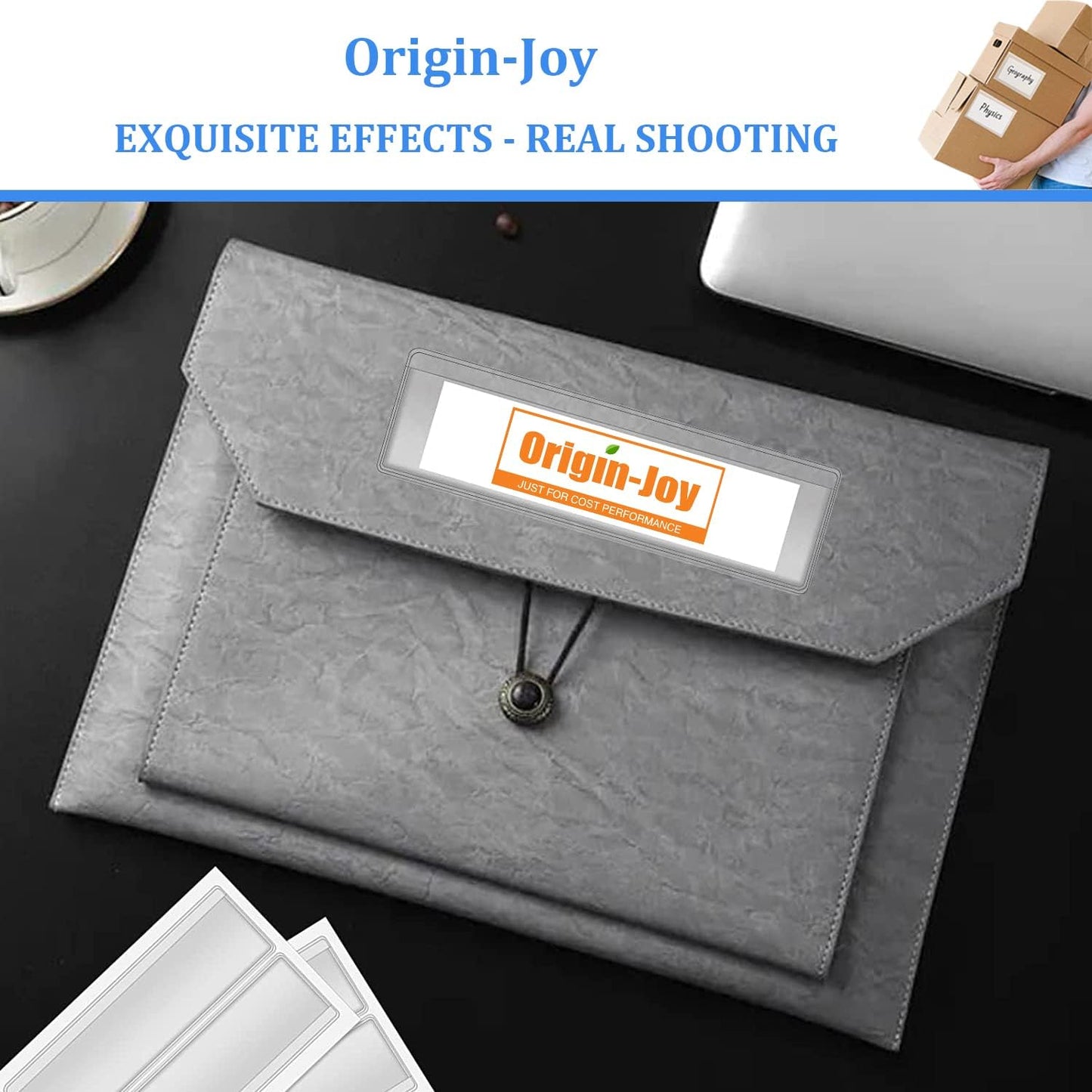Origin-Joy 60 PCS Self Adhesive Index Card Pockets with Top Open, Clear Plastic Label Holder for Cards of Note, Library and Business, Adhesive Label Pockets & Card Holder (2 x 5.25 inch)