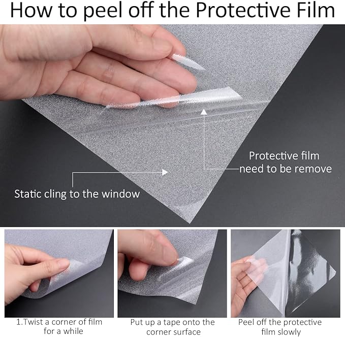 HIDBEA Frosted Window Privacy Film Heat Control UV Blocking, Static Cling Non-Adhesive Reusable Door coverings for Bathroom Home Office (Frosted 17.7 Inch x 8.2 Feet)