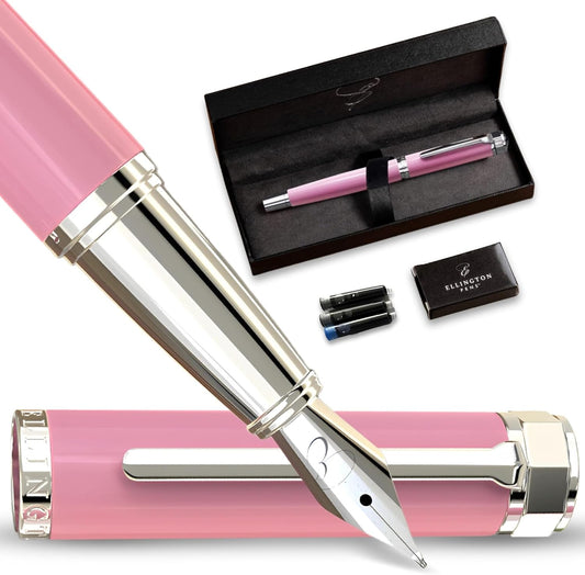 Luxury Fountain Pen Set- Fountain Pens for Writing - Smooth Fine Nib - Includes Refillable Ink Converter, 3 Ink Cartridges [Black & Blue], Gift Box - Elegant Calligraphy