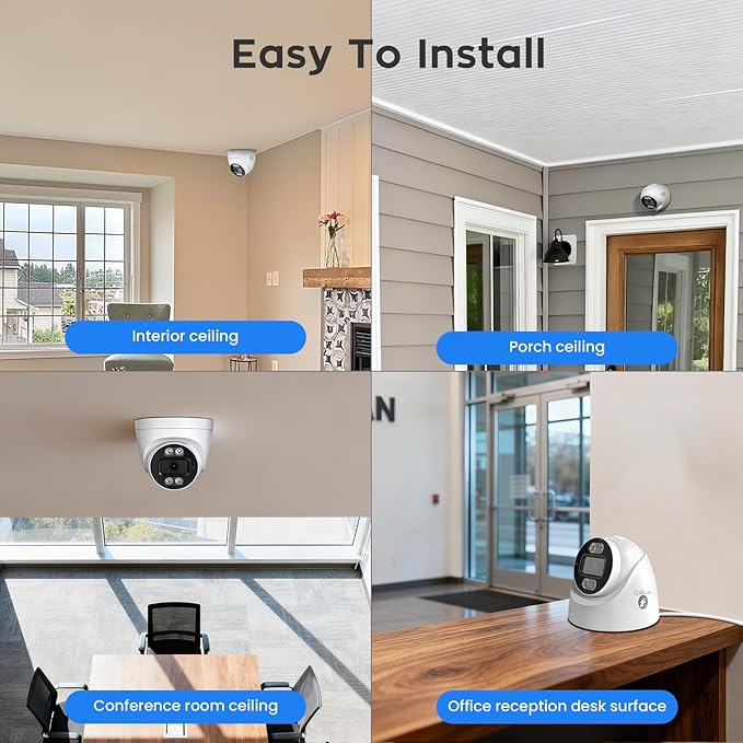 xmartO 10CH 4 Pcs Home Security Camera Kit, 2 * 2K HD Dome Camera and 2 * 2K 3MP Super HD WiFi Home Security Camera, 2-Way Audio, Night Vision, 24/7 Surveillance Camera, No Monthly Fee