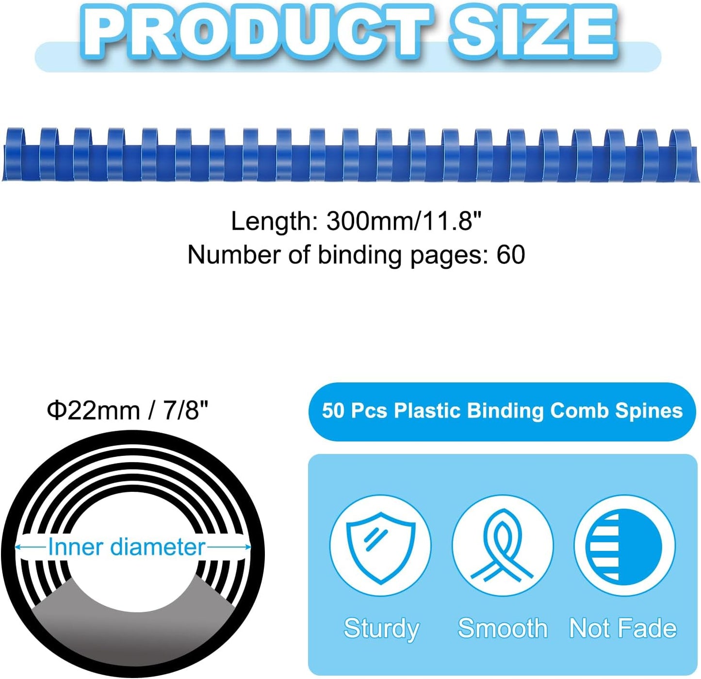 PATIKIL 22mm (7/8") Plastic Binding Combs, 50 Pcs 21 Rings Comb Binding Spines 190 Sheet Capacity Letter Size for Binding Paper Sheets Notebook Calendar Picture Album, Blue
