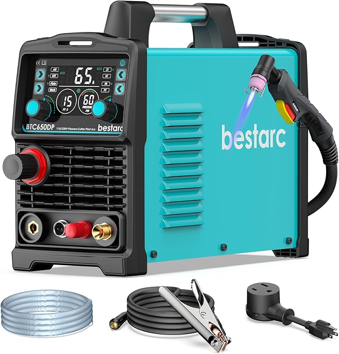 bestarc Plasma Cutter, [Pilot Arc] [Large LED Display] [Air Sensor] 65A bestarc Plasma Cutter Machine 110/220V Dual Voltage, 5/8 Inch Clean Cut 1 Inch Max Cut, Post Flow 2T/4T for Beginners DIY