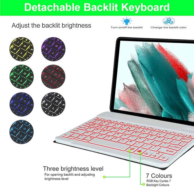 Keyboard case for Samsung Galaxy Tab A11 Plus / A9 Plus 11 inch, Bluetooth Backlit A9+ Keyboard Case with S Pen Holder for A11+ 11", Sky Blue