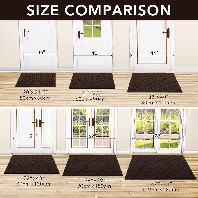 hicorfe Indoor Doormat,Front Back Door Mat Rubber Backing Non Slip Door Mats 20"x59" Absorbent Resist Dirt Entrance Doormat Inside Floor Mats Entryway Washable Low-Profile for Patio,Garden(Coffee)