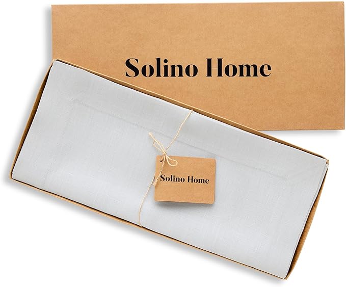 Solino Home Linen Table Runner 72 Inches Long - 100% Pure Linen Silver Cloud Dining Table Runner 14 x 72 Inch for Fall, Autumn, Thanksgiving - Fete