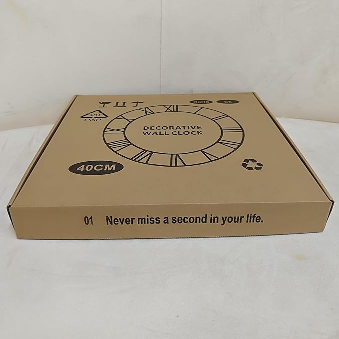 Large Wall Clock - 40cm/ 16 Inches Silent Non-Ticking Metal Wall Clock, Black, Vintage Modern Style, Battery Operated, Ideal for Living Room, Bedroom, Office, Farmhouse Decor