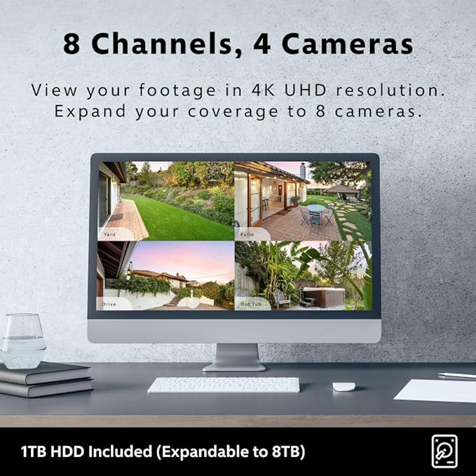 Swann AdvancedX™ Wired NVR 4K Security Camera System, 8 Channels, 4 PoE Dome Cameras Outdoor, 1TB HDD Storage, Color Night Vision, Smart AI Video Analytics/Alerts, Advanced Motion Detect