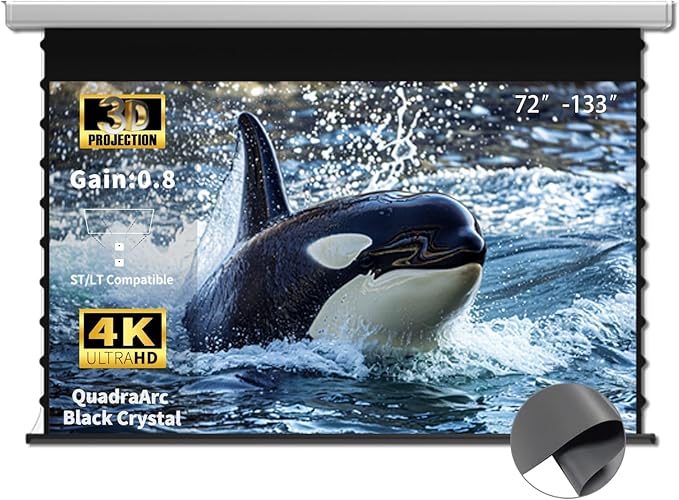 QuadraArc Motorized ALR Projector Screen, Black Crystal 4K Electric Drop Down Screen, Wall & Ceiling Mount, Compatible with 1800 ANSI Lumens ST/LT Projectors 120"
