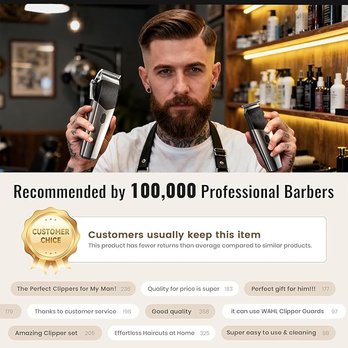 Professional Hair Clipper Set,4 in 1 Hair Clippers for Men, Hair Clippers, Beard Trimmer& Rechargeable Shaver Set, Barber Hair Cutting Kit for Men ，for Gifts (Black)