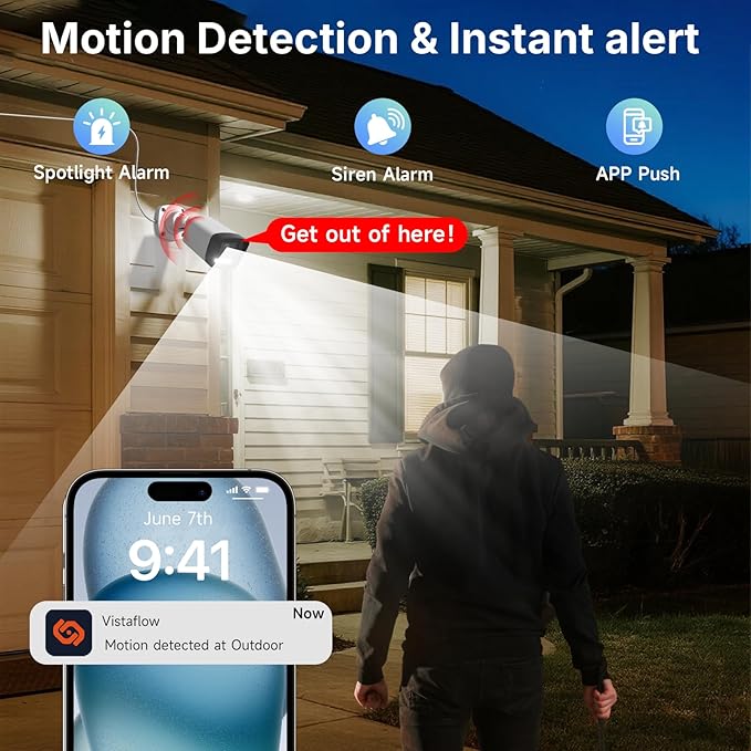 Rraycom Home Security Camera System,4pcs H.265 3MP Wired PoE IP Cameras Outdoor with Spotlight&Motion Detection,Two-Way Audio,Waterproof,4K NVR with 1TB HDD for 24-7 Recording,No Monthly Fee