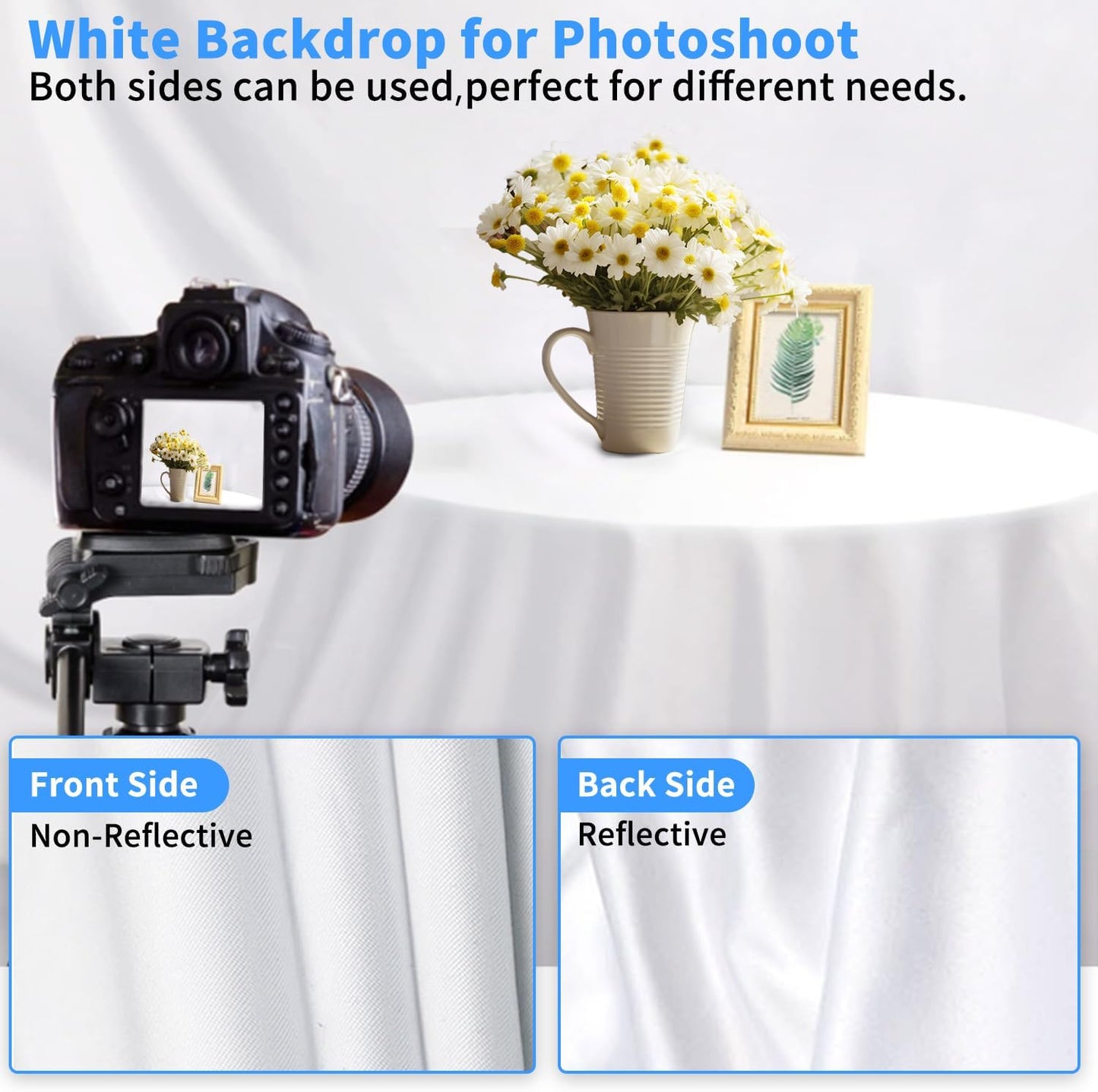 HEMMOTOP Photo Backdrop Curtains, 5x6.56 ft White Backdrop for Photoshoot, White Photography Seamless Backdrops Background for Easter, Birthday Party, Halloween, Photo, Projector Screen (150x200 cm)