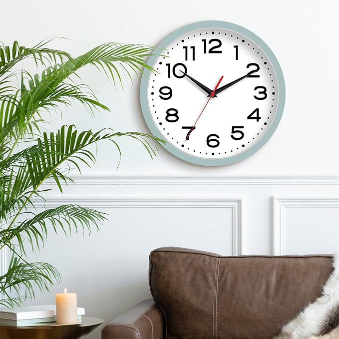 Wall Clock Silent Non-Ticking Modern Clock Battery Operated 8 Inch Small Classic Analog Decorative for Kitchen, Bathroom, Office, Bedroom, Home(Blue Gray)