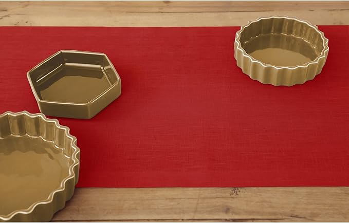 Solino Home Linen Red Table Runner 48 Inches - 100% Pure Linen Small Table Runner 14 x 48 Inch Ideal for Dresser and Coffee Tables - Fete
