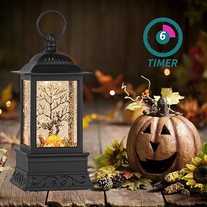 Halloween Snow Globe Black Cat Lantern, Glitter Lighted Snow Globes Halloween Decorations for Home, Light Up Snowglobe Halloween Décor