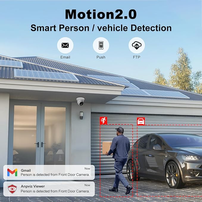 Anpviz 16CH PoE Security Camera System with Human/Vehicle Detection, 8pcs 5MP PoE Cameras with Mic, Smart Dual Light Color Night Vision, True WDR, 16CH NVR with 4TB HDD for 24/7 Recording