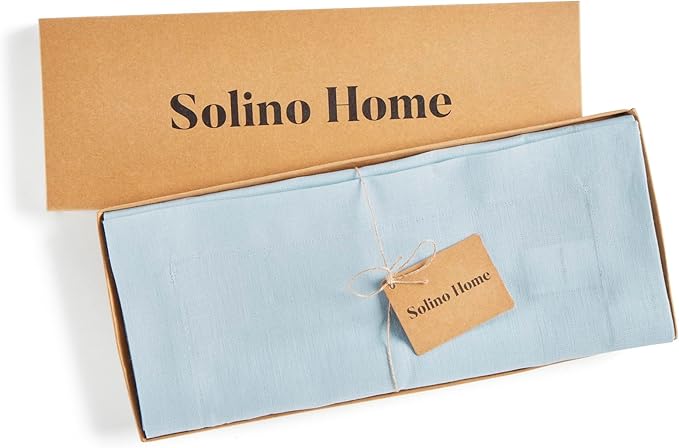 Solino Home Linen Ice Water Table Runner 36 Inches - 100% Pure Linen Farmhouse Short Table Runner 14 x 36 Inch Ideal for Dresser and Coffee Tables - Fete