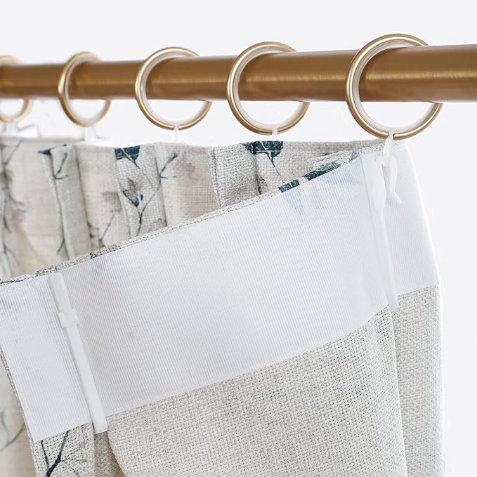 Pinch Pleated Floral Linen Curtains, 60 Inch Wide by 102 Inch Long Printed Curtains for Privacy Light Filtering, Suitable for Living Rooms and Sunrooms.2 Panels