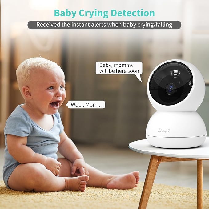 Alaga Indoor Security Camera,3K 5G and 2.4G WiFi, 360° Pan/Tilt, Human/Pet/Motion AI, Night Vision, Speaker, Indoor Camera with Phone App, Compatible with Alexa & Google Assistant，2-Pack White