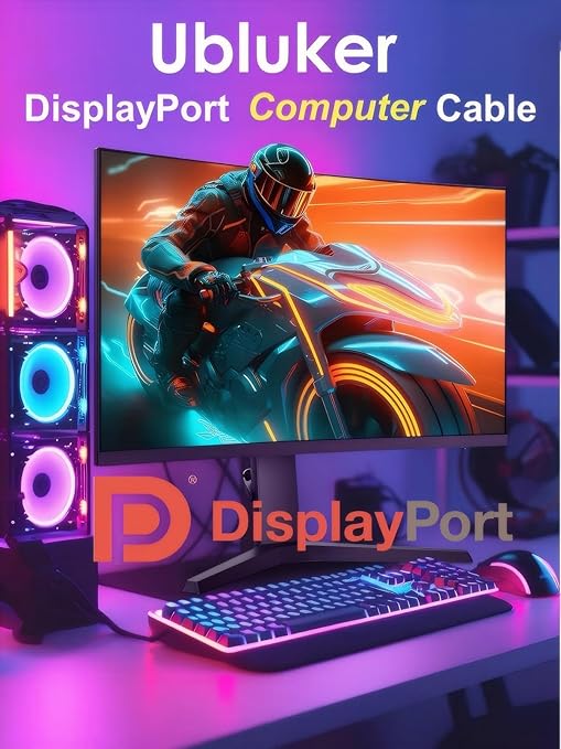10K 8K DisplayPort 2.1 Cable 54Gbps 13 FT, Certified DP to DP Cord 4K 240Hz 165Hz 144Hz 120Hz 10K 8K 120Hz Nylon Braided UHBR HDCP2.3 FreeSync G-Sync RTX5090 Gaming Monitor PC Projector