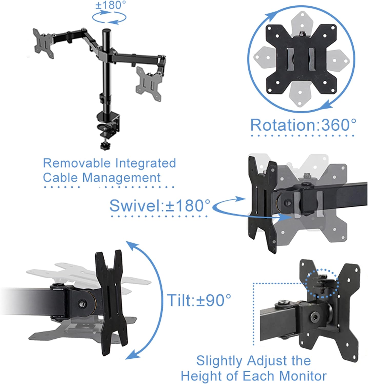 Rocelco 37.5" Deluxe Height Adjustable Standing Desk Converter with Dual Monitor Mount and Anti Fatigue Mat BUNDLE - Sit Stand Up Computer Workstation Riser - Keyboard Tray - Black (R DADRB-DM2-MAF)