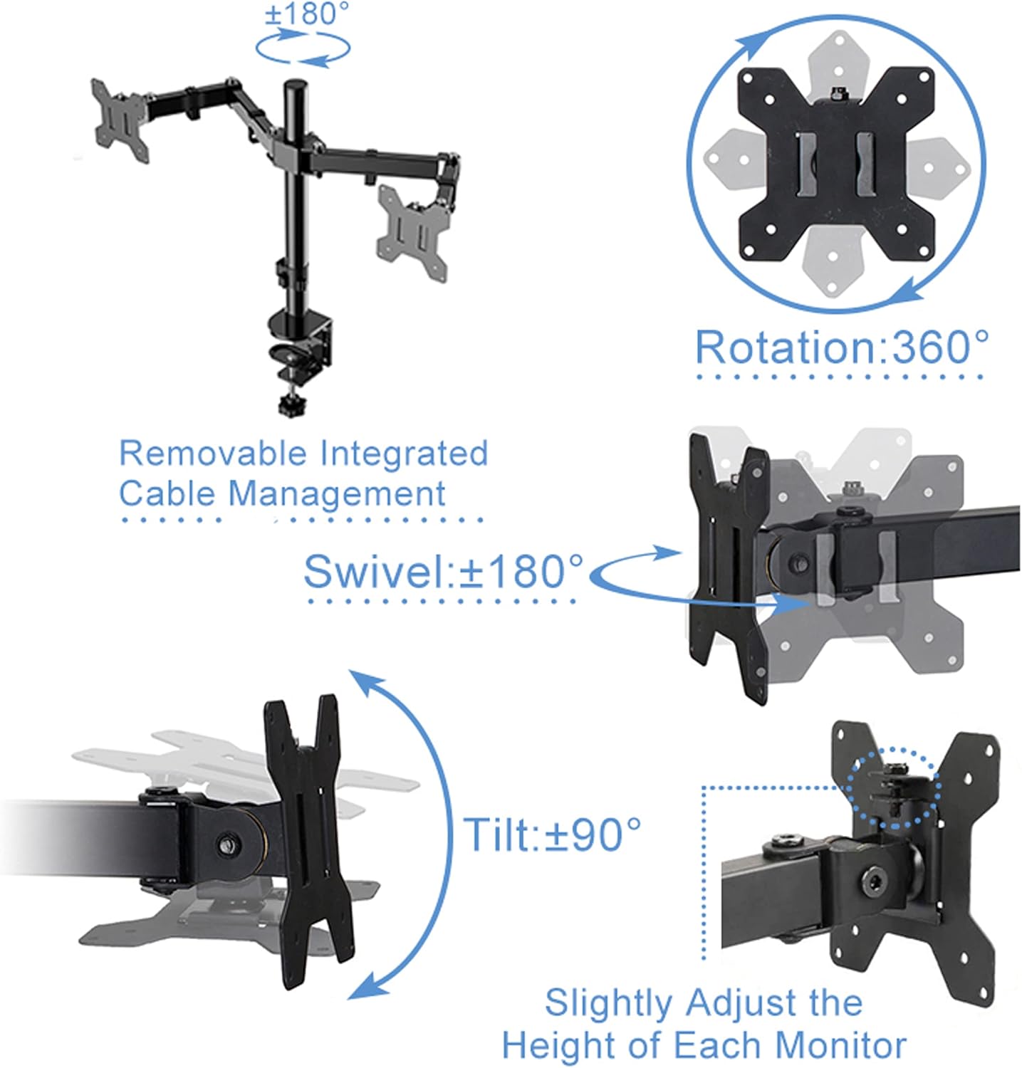 Rocelco 37.5" Deluxe Height Adjustable Standing Desk Converter with Dual Monitor Mount BUNDLE - Quick Sit Stand Up Computer Workstation Riser - Large Retractable Keyboard Tray - Black (R DADRB-DM2)