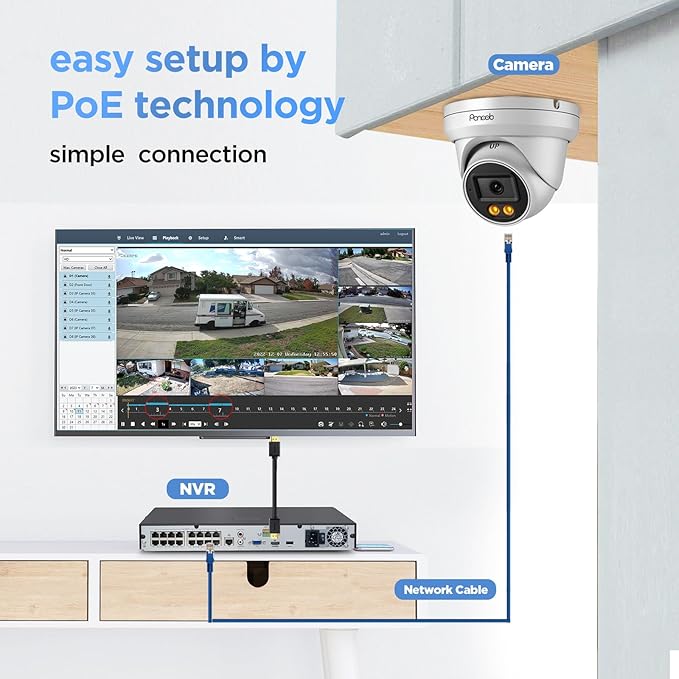 16 Channel Security Camera System 4K PoE, 16x 8MP Wired IP PoE Dome Camera, Spotlight Color Night Vision, Human Vehicle Detection,1-Way Audio Remote Access, 4K 16CH NVR 4TB HDD, PD93BA1616-8MD