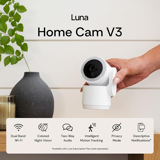 Luna 2K Indoor Cameras for Home Security, 2.4GHz & 5GHz WiFi, 360-Degree Pan-Tilt, Built-in Spotlight, Human Auto Tracking, Siren, Pet/Dog/Baby Camera with Phone app, Black (2025 Upgrade Version)