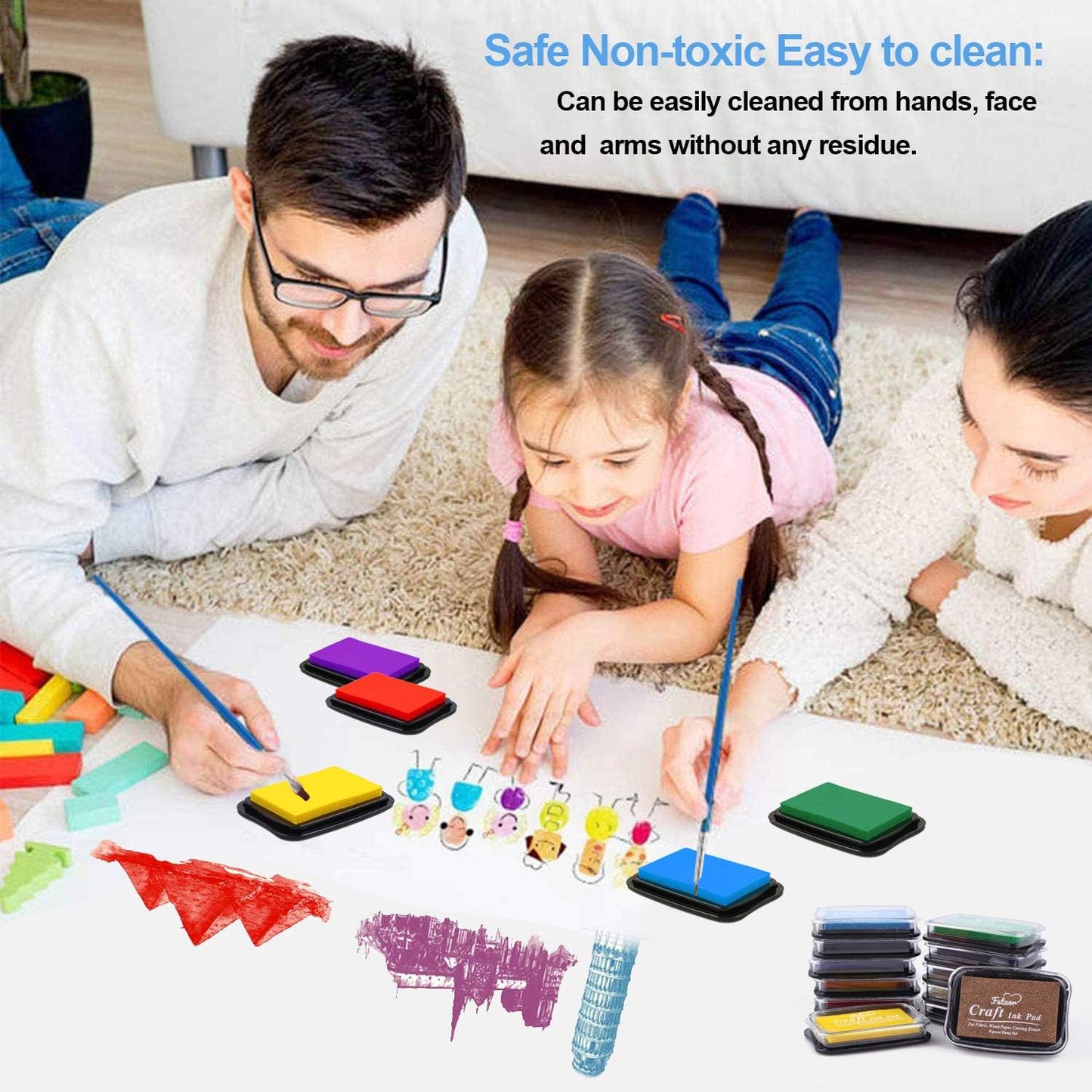 Fstaor Craft Large Ink Pad for Rubber Stamps, Non-Toxic Washable Safe Stamp Pads for Kids, Ink Pads Permanent for Paper Wood Fabric (Pack of 12)