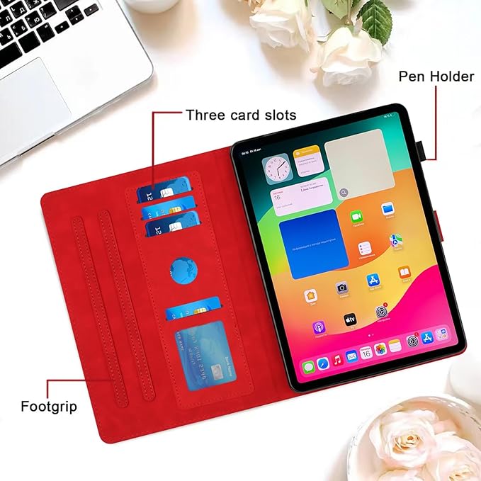 Case for Samsung Galaxy Tab A 10.1 2019 Model SM-T510/T515, Multi-Angle Viewing Smart Stand with Pocket PU Leather Tablet Cases Flip Folio Cover Red
