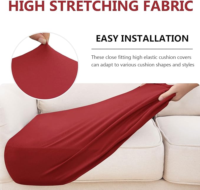 hyha Waterproof Couch Cushion Covers, Stretch Sofa Couch Seat Slipcover for Dog Washable, Non-Slip Waterproof Outdoor Cushion Covers for Patio Furniture Replacement (2 Pieces, Wine Red)