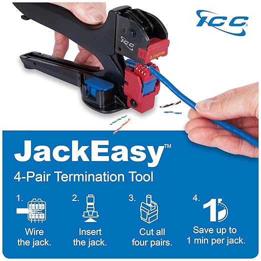 ICC CAT6 Keystone Jack with Slim Profile 180 Degree Punch Down, RJ45 UL Listed PoE++ TAA Compliant for Wall Plate or Patch Panel, Works with JackEasy Termination Tool, Blue 10 Pack