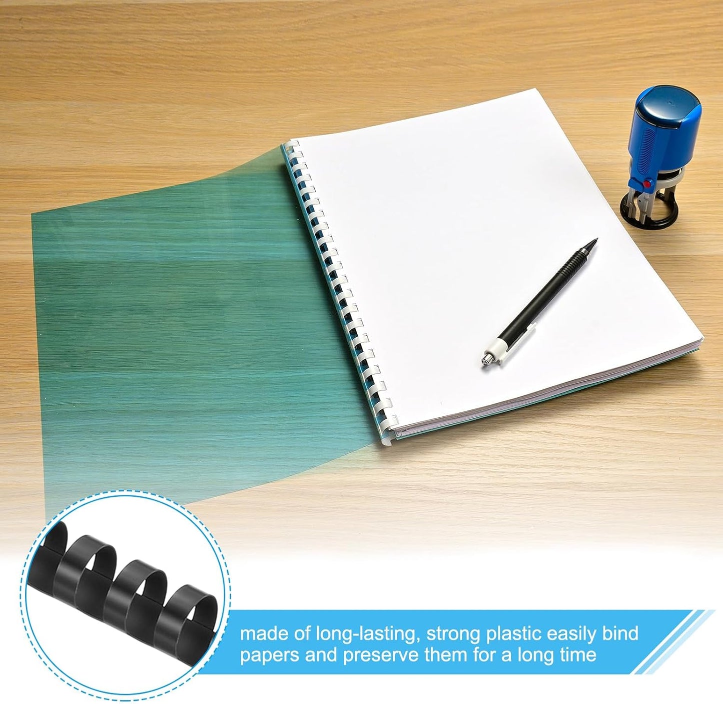 PATIKIL 16mm (5/8") Plastic Binding Combs, 100 Pcs 21 Rings Comb Binding Spines 120 Sheet Capacity Letter Size for Binding Paper Sheets Notebook Calendar Picture Album, Blue