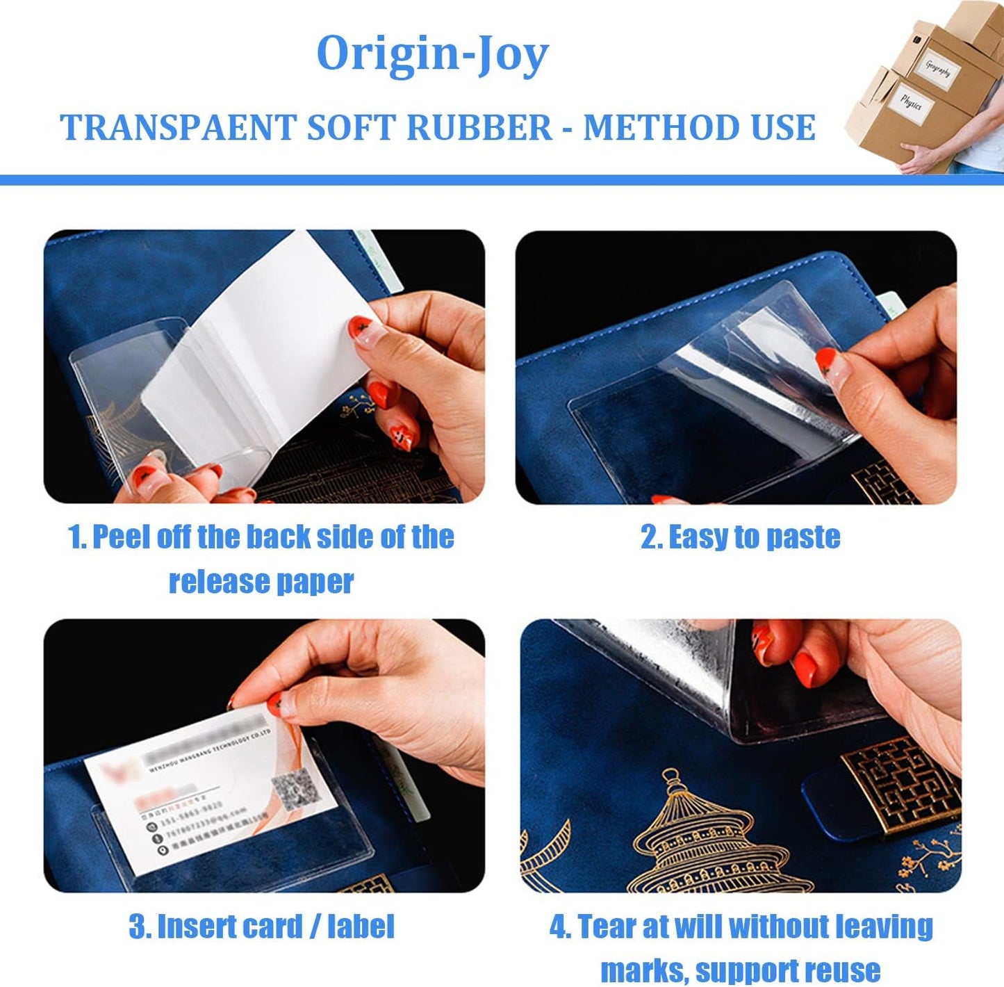 Origin-Joy 60 PCS Self Adhesive Index Card Pockets with Top Open, Clear Plastic Label Holder for Cards of Note, Library and Business, Adhesive Label Pockets & Card Holder (5.5 x 4.75 inch)