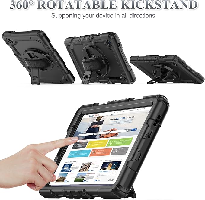 Case for Samsung Galaxy Tab A7 Lite 2021 8.7'' SM-T220/T225/T227 with Screen Protector Pencil Holder [360 Rotating Hand Strap] &Stand, SEYMAC stock Drop-Proof, Black