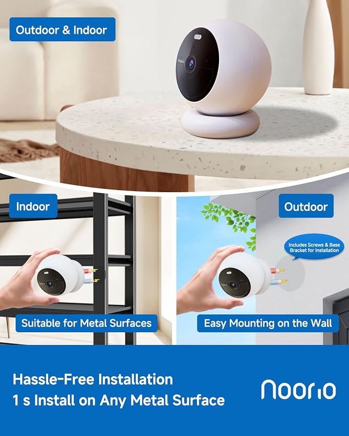 Noorio Security Cameras Wireless Magnetic, 2K+ Indoor Outdoor Camera for Home Battery Powered, Smart Motion Detection Outdoor Pet Camera, Free Local Storage MagCam, 2.4G WiFi, B211S