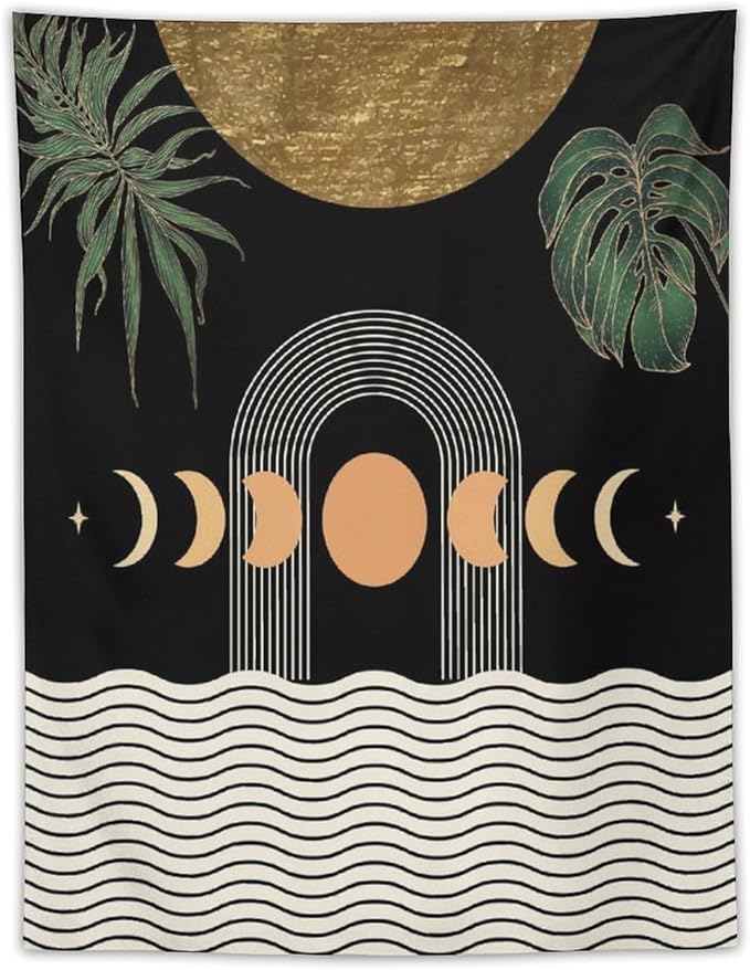 Abstract Boho Tapestry, Mid Century Tropical Tree Leaves Modern Geometric Arch Bohemian Botanical Tapestry, Home Aesthetic Wall Hanging Art Decor for Living Room Bedroom Dormitory 30x40 Inch
