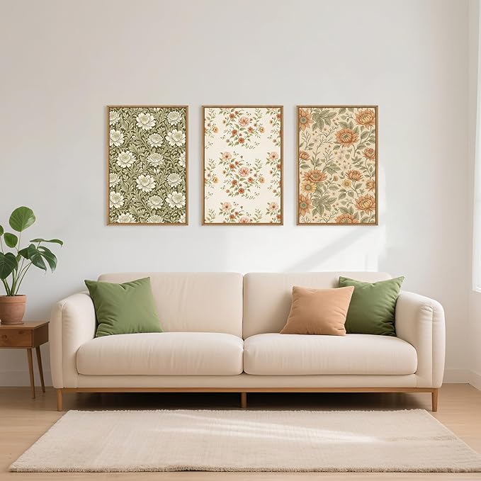 Vintage Pastoral Floral Framed Canvas Wall Art Set, Boho Colorful Flower Wall Decor, Peony Wildflower Wall Painting, Retro Botanical Art Prints for Living Room, Bedroom, Office - 16"X24"X3